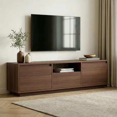 Image de Morrigan - Meuble TV, 160x30x42h cm Noyer Marron, 1 Étagère