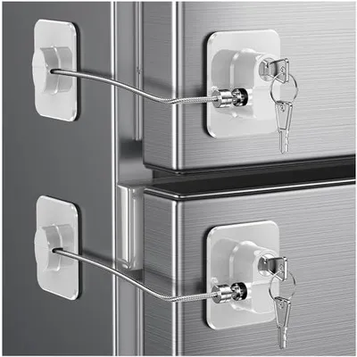 Produktbild von 2 Stück Kühlschrank Schloss mit Klebstoff, Kein Werkzeug Erforderlich, Kindersicherung Schrank mit Schlüsseln für Kinder, Kühlschrankschloss für Gefrierschrank, Schränke, Schubladen, Fenster (Weiß)