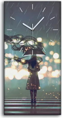 Produktbild von Leinwand Wanduhr Wandkunst Uhr 30x60 Foto mysteriöse Frau mit Regenschirm - weiße Hände