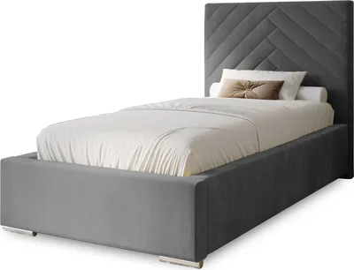 Produktbild von Polsterbett Aura 90x200 cm, Bett mit Kopfteil, Doppelbett mit Bettkasten, Lattenrost und Matratze aus Holz, Velourstoff: Dunkelgrau