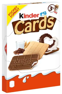Obrázek produktu pro Kinder Cards oplatky plněné mlékem a kakaovou náplní 76,8 G (6 kusů)