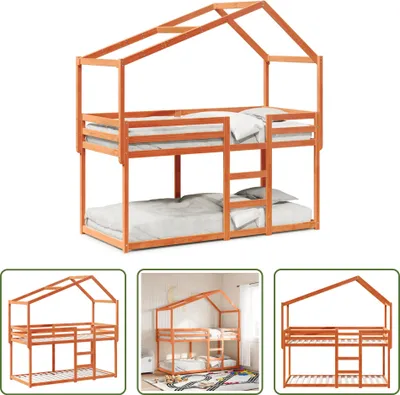 Produktbild von The Living Store Etagenbett mit Dach Wachsbraun 90x200 cm Massivholz Kiefer