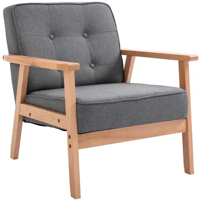 Produktbild von Sessel, Loungesessel, Liegesessel mit Holzbeinen, Lesesessel in Leinenoptik, gepolsterter Schlafzimmersessel, grau