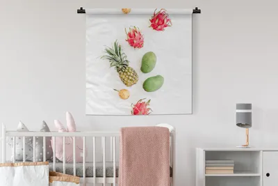 Produktbild von MuchoWow® Wandteppich Wandbehang Tropisch - Rosa - Obst 90x90 cm Tapisserie Dekoration Wandtuch - Wandaufhänger