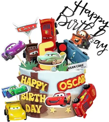 Productafbeelding van Cars Taartdecoratie voor verjaardagen - Set van 17 - Cupcake-toppers - Autotaarttoppers - Happy Birthday taarttoppers