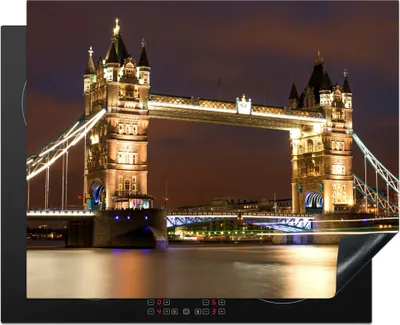 Produktbild von KitchenYeah© Herdabdeckplatte London - Nacht - Brücke , 65x52cm, Küche Deko, Glaskeramikkochfeld Herdabdeckung, Abdeckplatte fùr Kochfeld