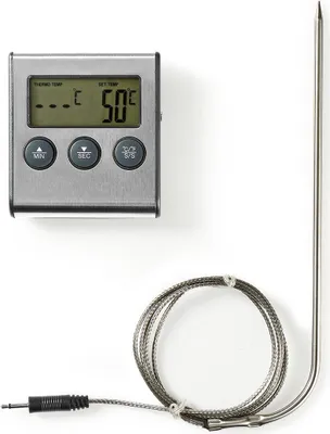 Produktbild von Nedis Fleischthermometer | Alarm / Timer | LCD-Anzeige | 0 - 250 °C | Schwarz / Silber NE550702673