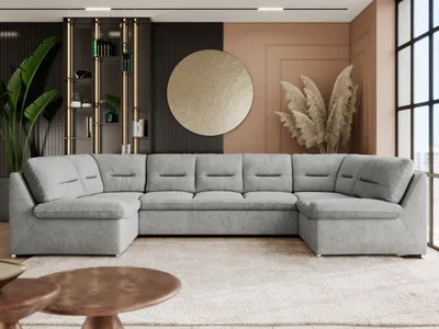 Produktbild von Sofa XXL U-Form Beige, Wohnlandschaft U Form mit Schlaffunktion, Sofa mit Schlaffunktion, Schlafsofa, Wohnzimmer Couch mit schlaffunktion - Comodo U - Hellgrau Stukture