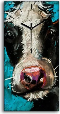 Produktbild von Küchenuhr Bürouhr Leinwand Uhr Quarz 30x60 Malerei Abstrakte Tier Kuh Kunst - schwarze Hände