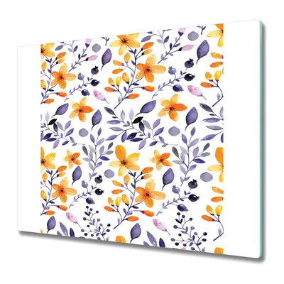 Produktbild von Küchenschneidebrett - Schneidebrett Glas - Herdabdeckung - 60x52 - Beerengelbe Blumen