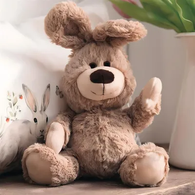 Produktbild von Kuscheltier "Hase" aus flauschig weichem Kunstfell, Plüschtier 32 cm, Stofftier braun