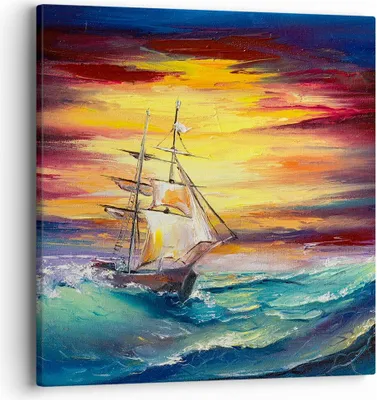 Produktbild von Bild auf Leinwand - Leinwandbild - Meer Welle Boot - 40x40cm - Wand Bild - Wanddeko - Wandbilder - Leinwanddruck - Bilder - Kunstdruck - Wanddekoration - Leinwand bilder - Wandkunst - AC40x40-3460