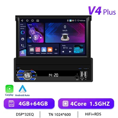 Immagine prodotto di Autoradio CarPlay Android - 1-DIN - Touchscreen da 17,8 cm - Android 13 - 4 GB di RAM + 64 GB di ROM - Wi-Fi e GPS - 1024×600 - 2 porte USB + Type-C