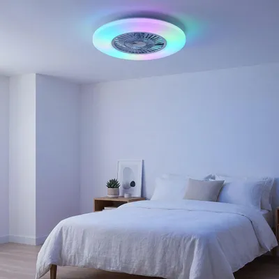 Produktbild von RGB LED Deckenventilator, Weiß, Dimmbar, Memory, Nachtlicht, Farbwechsel