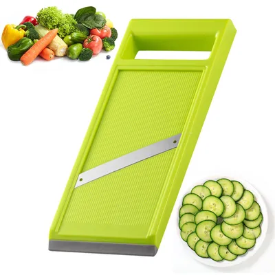 Produktbild von Gemüse Mandolinenschneider, Handgehaltener Gurkenschneider, Edelstahl Gurkenhobel, Lebensmittelzerkleinerer mit Ergonomischem Griff, Tragbarer Küchenhobel für Kartoffel, Käse, Zwiebeln