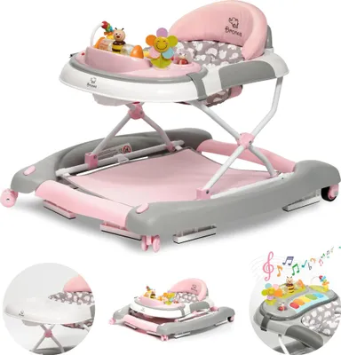 Produktbild von BRONEA® 4-in-1 Gehfrei Baby Lauflernwagen Schaukel Lauflernhilfe Babywalker mit Schaukelfunktion, Licht & Musik | Höhenverstellbar & Klappbar - Rosa