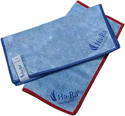 Produktbild von Ha-Ra Star-Tuch blau 2er Set (Farbe kann variieren) I Mikrofaser Tuch für Oberflächen-Reinigung I Putztücher mit blauen & roten Saum in 40 x 40 cm I