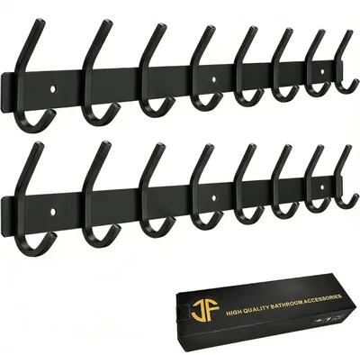 Image de Barre de suspension en acier inoxydable, noire, avec 8 crochets, lot de 2