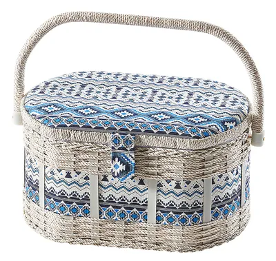 Produktbild von Kobolo Nähkästchen Nähkorb Nähkörbchen Nähkasten - blau natur aus Textil - 28x19x16 cm