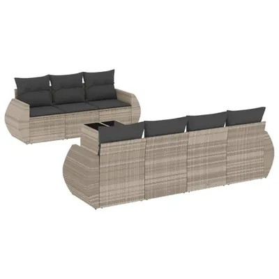 Produktbild von vidaXL 8-tlg. Garten-Sofagarnitur mit Kissen Hellgrau Poly Rattan