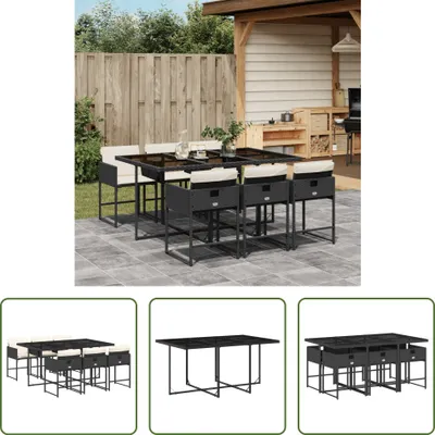 Produktbild von The Living Store 7-tlg. Garten-Essgruppe mit Kissen Schwarz Poly Rattan