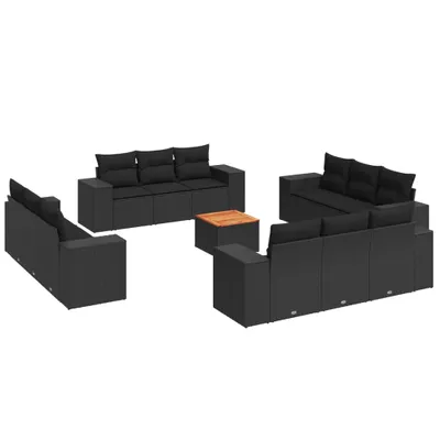 Image de vidaXL Ensemble de 13 canapés de jardin avec coussins noir poly rotin