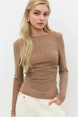 Produktbild von Bluse mit Rundhalsausschnitt und langen Ärmeln, Brown, M