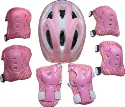 Produktbild von Kinder Kinder Rollschuhe Fahrrad Schutzhelm Knie Ellenbogen Handgelenkschutz Pad Set-Rosa