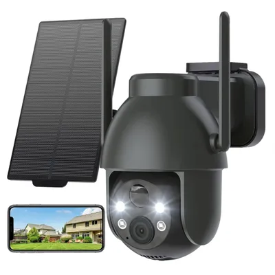Obrázek produktu pro 2K 3MP venkovní solární 360° PTZ kamera Venkovní bezdrátová kamera s baterií 2,4 GHz a PIR pohybovým senzorem Barevné noční vidění