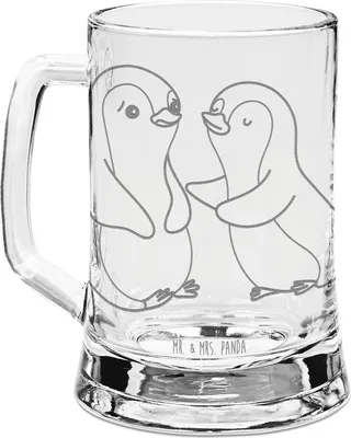 Produktbild von Mr. & Mrs. Panda Krug Pinguine trösten - Transparent - Geschenk, für Freundin, Freund, Valentinstag, Humpen, Bierkrug Glas, Mit Gravur, Hochzeitstag, Jahrestag, Seidel