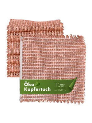 Produktbild von Kupfertuch 10 Stück Set Kratzfrei für Edelstahl Glaskeramikkochfeld Glas & Grillrost Kupferlappen ca. 15x15 cm rostet nicht langlebig & umweltfreundlich