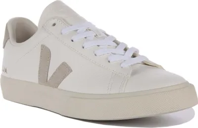 Produktbild von Veja Campo Herren Schnürung Chromefree Leder Turnschuhe Weiß Grau – 11 UK - 45 EU - 11,5 US / Weiß grau