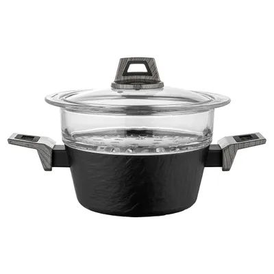 Obrázek produktu pro Japonský napařovač z hliníku, průměr 20 cm, objem 1,9 litru, s skleněnou vložkou