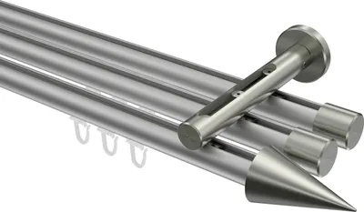 Produktbild von Interdeco Innenlaufstange / Gardinenstange mit Innenlauf Silbergrau / Edelstahl-Optik, Typ Siteno Savio (Kegel), 20 mm Ø 3-läufig, 220 cm
