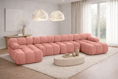 Image de Canapé d'angle Kaiser Möbel, forme en U, modèle XL, revêtement en velours Salvador, couleur rose, série Selia U XL