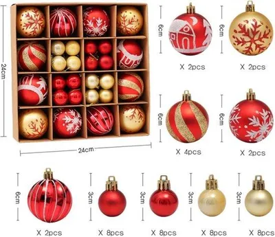 Produktbild von Set Weihnachtsbaumkugeln 44-teilig - Rot Gold