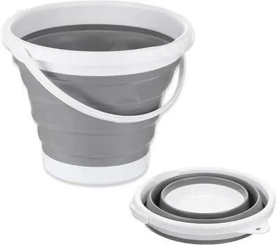 Obrázek produktu pro Unyqoos® Skládací silikonový kbelík 5 L (PP/PTE) – úsporný, složí se na 5 cm, ideální pro kempování, zahradu a domácnost