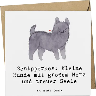 Produktbild von Mr. & Mrs. Panda doppelkarte Schipperkes Herz - Weiß - Geschenk, treuer Begleiter, charmante Hunde, faltkarte, loyale, Hunderasse, Hunderassen Vielfalt, Grußkarte, kleine