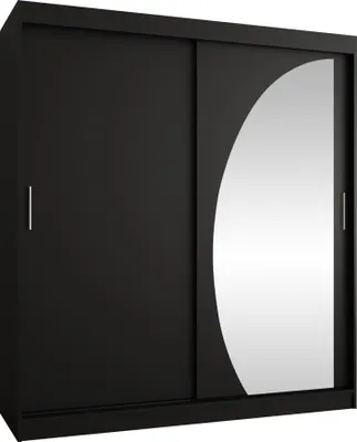 Produktbild von MIRJAN24 Kleiderschrank Wika 180, Schwebetürenschrank mit zwei Kleiderstangen, Garderobe (Farbe: Schwarz, Größe: 180 cm, mit Schubladen)