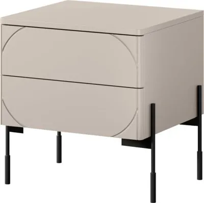 Produktbild von Sonatia Nachttisch mit zwei Schubladen – Moderner MDF-Nachttisch | Farbe: Kaschmir | Größe: 49x55x45 cm
