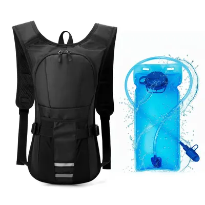 Image de Sac à dos d'hydratation 15 L avec poche à eau 2 L, sac à dos de randonnée spacieux pour hommes et femmes, idéal pour le camping et le trekking, sac à dos de sport imperméable, noir