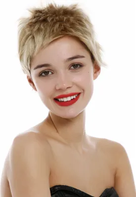 Produktbild von WIG ME UP Perücke Echthaar Damen Herren kurz fransig Pixie Igel Blond M276 HH-22