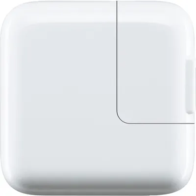 A white Apple 12W USB power adapter is shown against a white background.