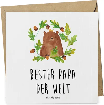 Produktbild von Mr. & Mrs. Panda Grußkarte Bär König - Weiß - Geschenk, Dad, faltkarte, Papa, doppelkarte, Daddy, Vater, anlasskarte, Klappkarte, Vatertag, Teddybär, Glückwunschkarte