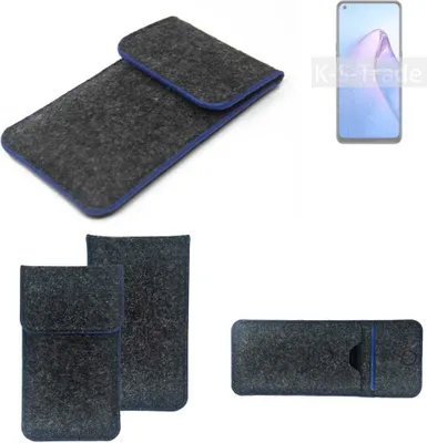 Produktbild von K-S-Trade Handy-Hülle Schutz-Hülle kompatibel mit Oppo Reno8 Z 5G Filztasche Pouch Tasche Case Sleeve Filzhülle dunkelgrau, blauer Rand