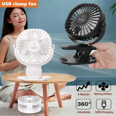 Produktbild von Mini Tisch Lüfter Leise Ventilator Clip Tischventilator mit Akku Leise USB Fan Schwarz