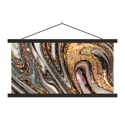Produktbild von MuchoWow® Textilposter Marmoroptik - Gold - Glitter - Luxus - Marmor - Weiß 120x60 cm mit schwarzem Rahmen - Dekoration Schlafzimmer