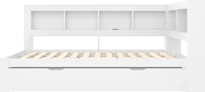 Produktbild von okwish Schlafsofa 140x200 Tagesbett ohne Matratze,Jugendbett mit ausziehbarem Bett und Lattenrost,Daybett mit Steckdose und 2 USB-Anschlüssen,Weiß