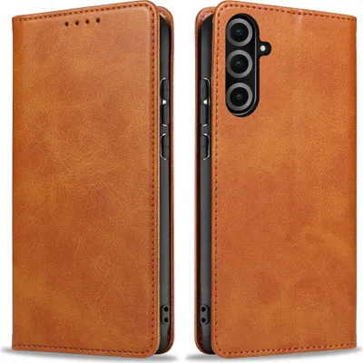 Produktbild von Handyhülle für Samsung Galaxy A26 5G Kunstleder Flip Cover Hülle Handytasche Case Kartenfach Farbe: Hellbraun