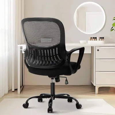 Zdjęcie produktu dla Ergonomiczne krzesło biurowe z podparciem lędźwiowym, siatką, kółkami, regulowanymi podłokietnikami, idealne do pracy w domu